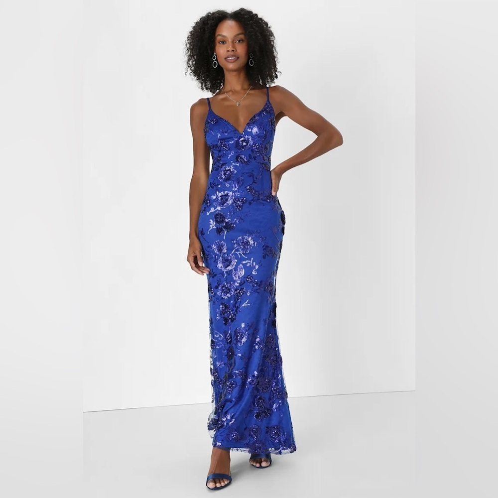 Lulus Shine Language Royal Blue Sequin Mermaid Maxi Dress NWT